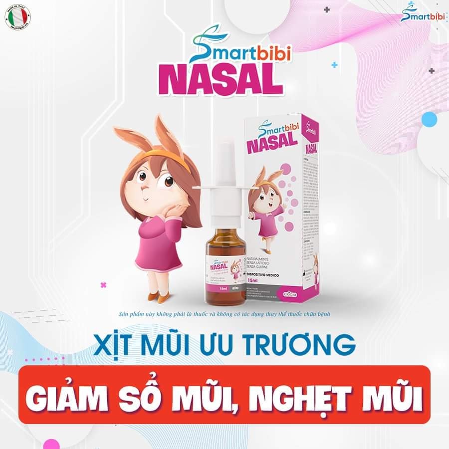 Xịt mũi cho bé Smartbibi Nasal giúp giảm ngạt mũi làm loãng dịch mũi giúp sát khuẩn giảm viêm mũi viêm họng Lọ 15ml