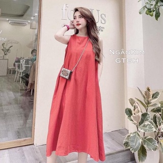 Đầm suông đũi ullzzang form rộng có túi