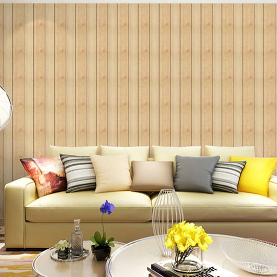 1 mét Decal giấy dán tường giả ván vàng sọc khổ 45cm keo sẵn