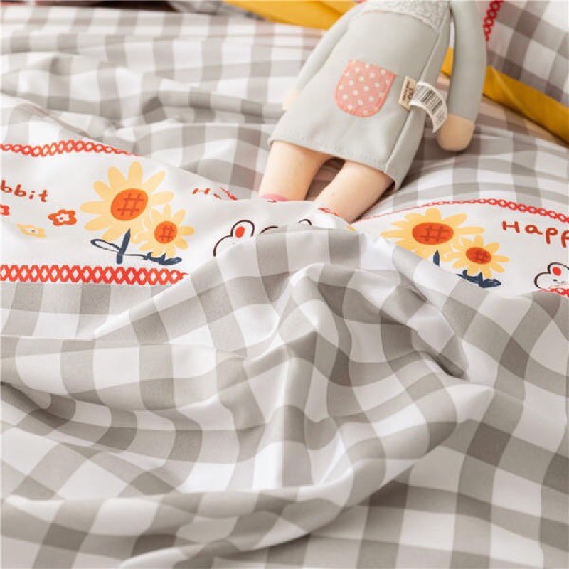 Bộ chăn ga gối cotton poly kẻ ngang-luis bedding chăn ga Hàn Quốc(Miễn phí bo chun)