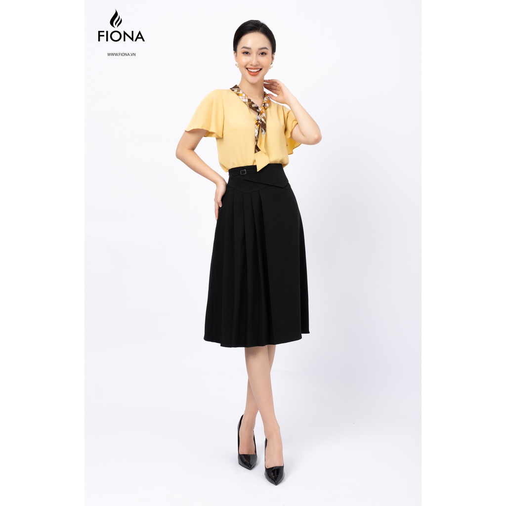 Sơ mi nữ dáng suông Fiona, Áo sơ mi croptop cổ buộc nơ phối đính hạt tay chuông đổ rủ F551253