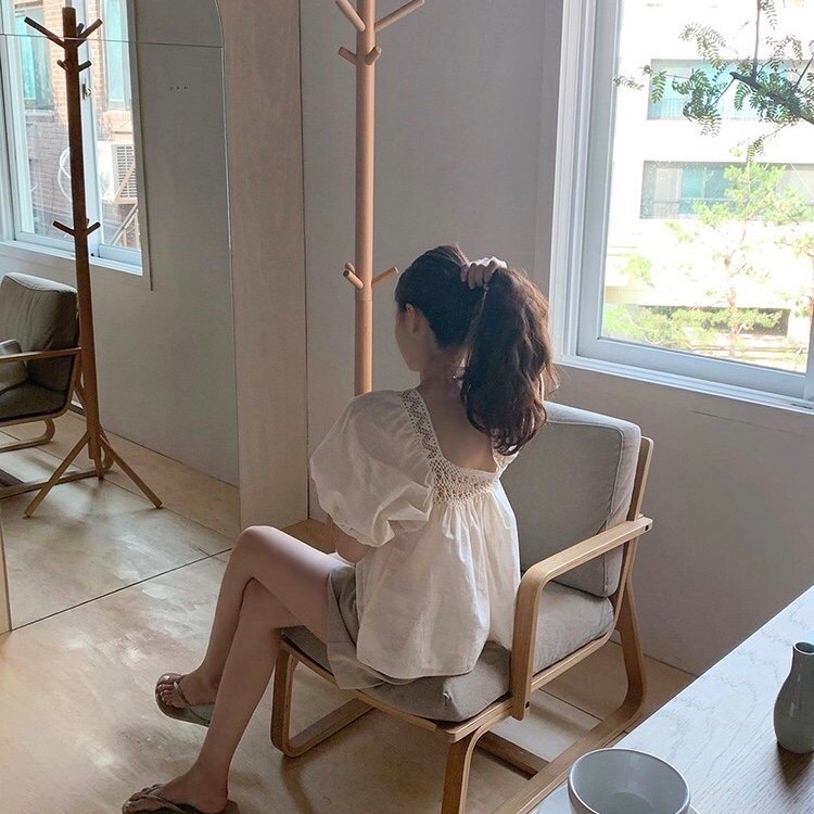 SUXI Áo Sơ Mi Tay Ngắn Phồng Cổ Vuông Màu Sắc Đơn Giản Thời Trang Mùa Hè Cho Nữ