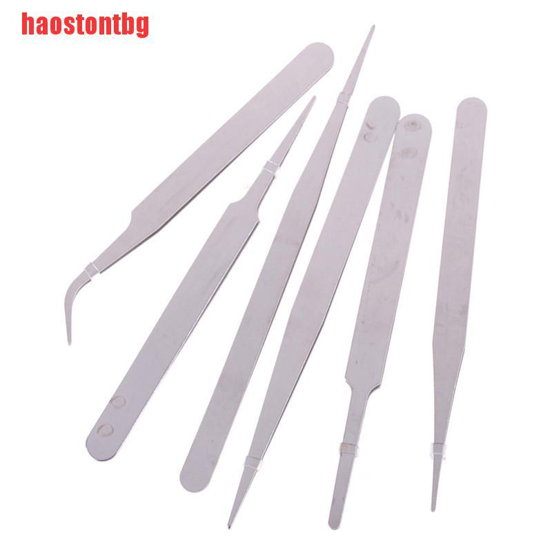 [haostontbg]6Pcs/Set Stainless Steel Anti-static Tweezer Repair Maintenance Tools