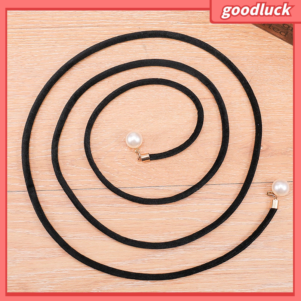 Thắt lưng bản nhỏ đính ngọc trai giả màu trơn