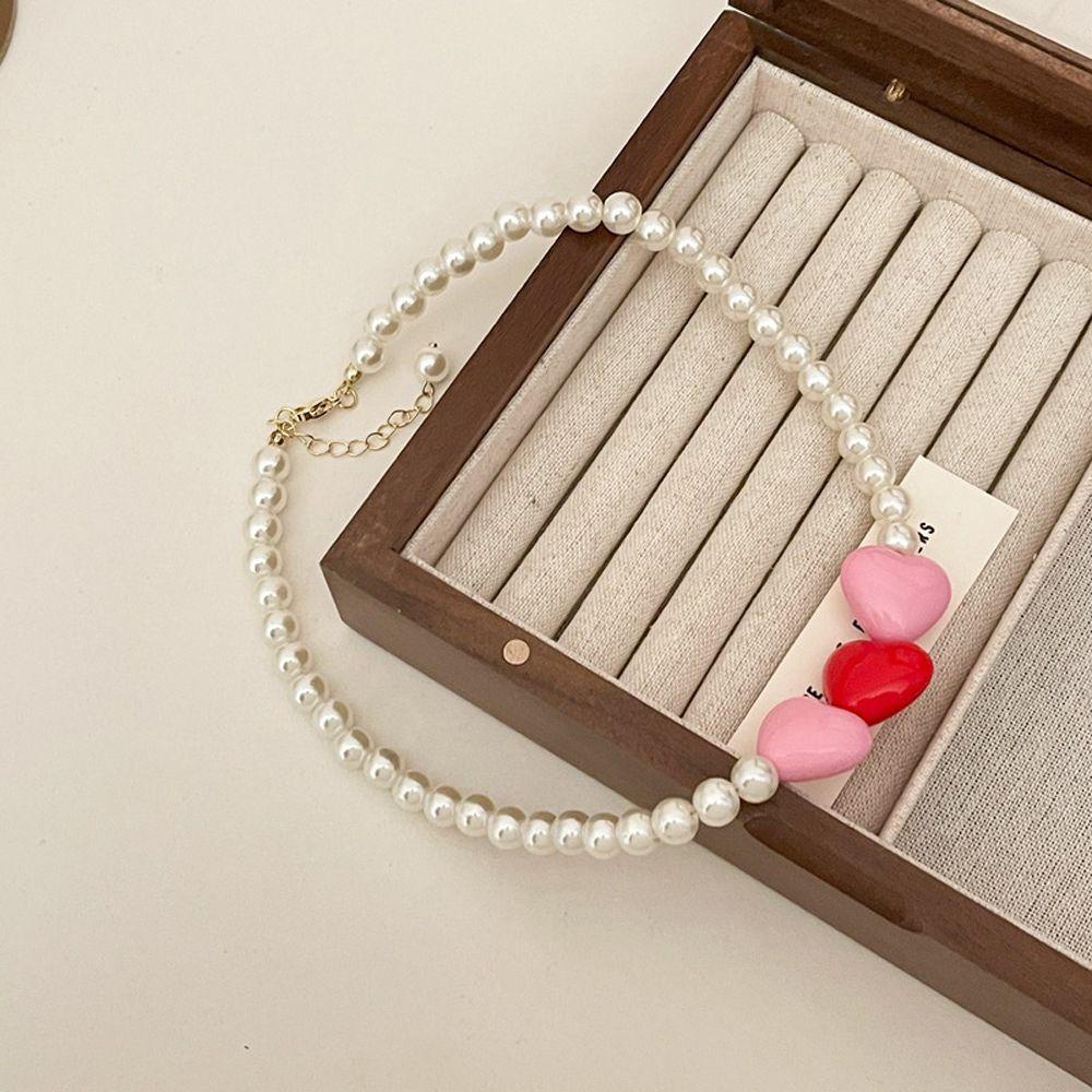 Vòng cổ VANES1 Mặt Trái Tim Màu Hồng Dễ Thương