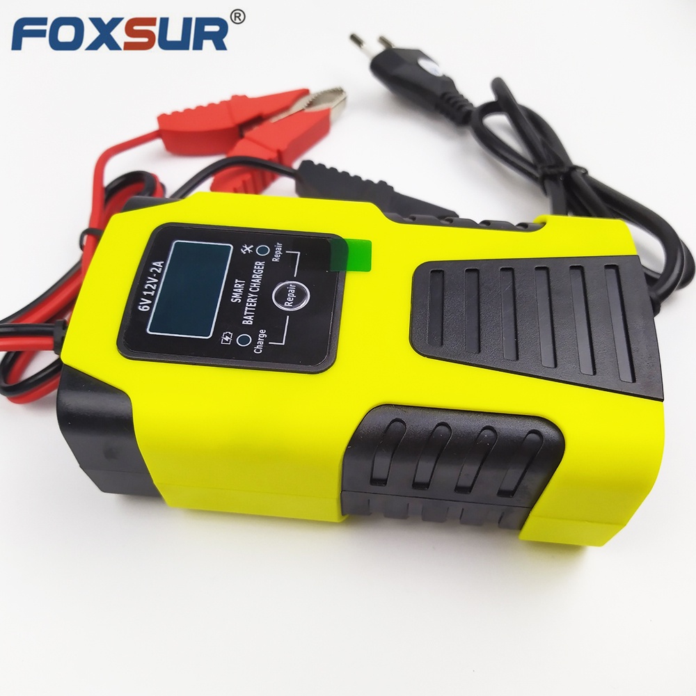 Sạc bình ắc quy FOXSUR  6V 2A 12V 4Ah - 40Ah tự ngắt khi đầy phục hồi ắc quy khử sunfat chống ngược cực