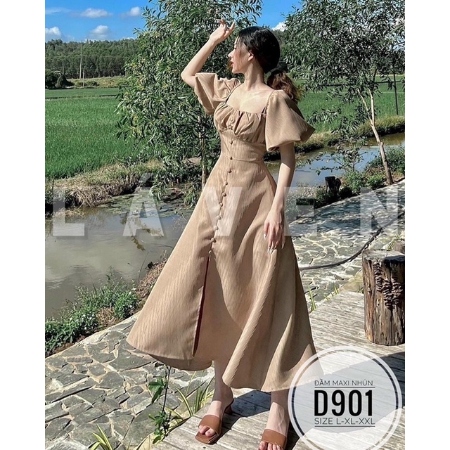 [ BIGSIZE ] Đầm maxi nút bọc cao cấp từ 55-90kg