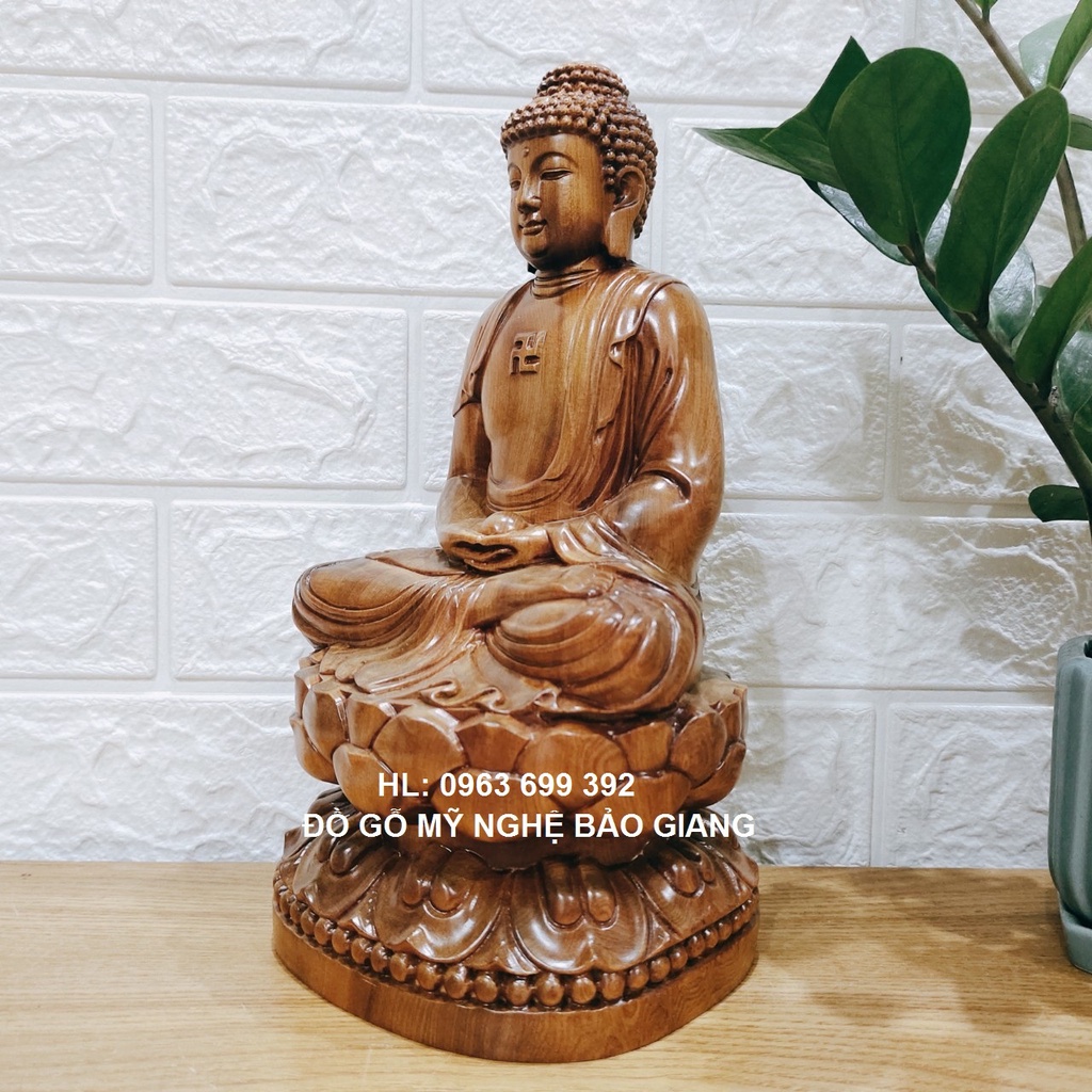 Tượng phật a di đà gỗ bách thơm cao 30 ngang 15 sâu 15 cm