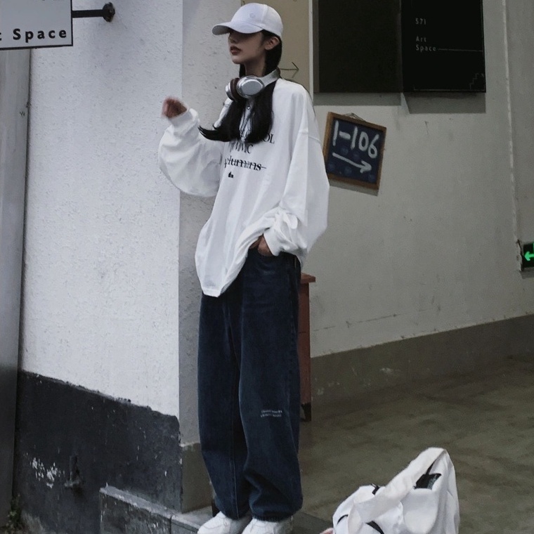 【ZHELIHANGFEI】Áo Thun Cotton Tay Dài Thiết Kế Đơn Giản Trẻ Trung Hợp Thời Trang