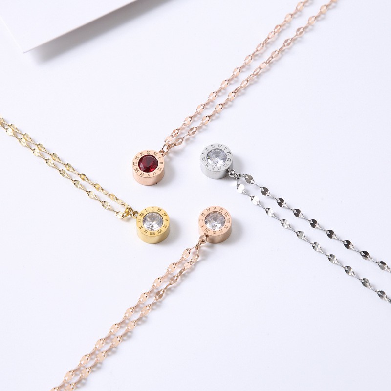 Vòng Cổ Bằng Thép Không Gỉ Đính Kim Cương Nhân Tạo Phong Cách Đơn Giản Thời Trang Thanh Lịch Cao Cấp Dành Cho Nữ