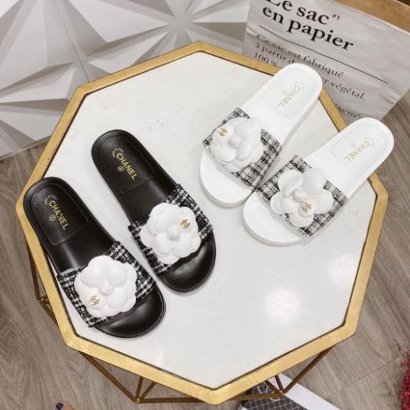 HVm(ẢNH THẬT) Dép Lê Hoa Trà Quai Dạ Ngang Da Mềm Fullbox Bill Túi Cao Cấp