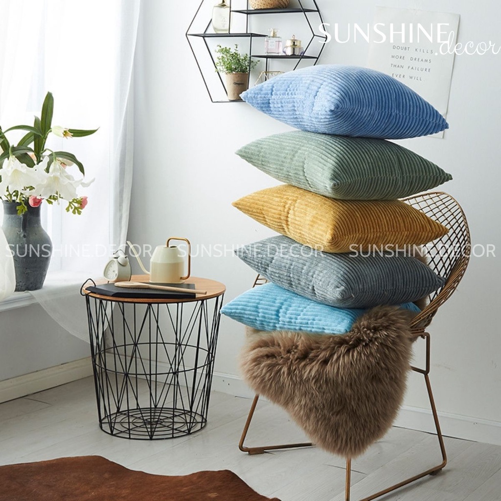 Vỏ gối sofa, bọc gối tựa lưng vải nhung màu sắc tối giản phong cách Hàn Quốc- Sunshine.decor