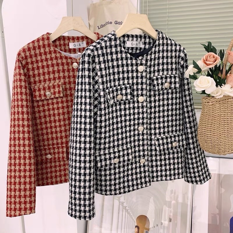 Áo Khoác Dạ Tweed Kẻ Ziczac Hàn Quốc  Áo Khoác Dạ Kẻ Caro Đen Đỏ Loại 1