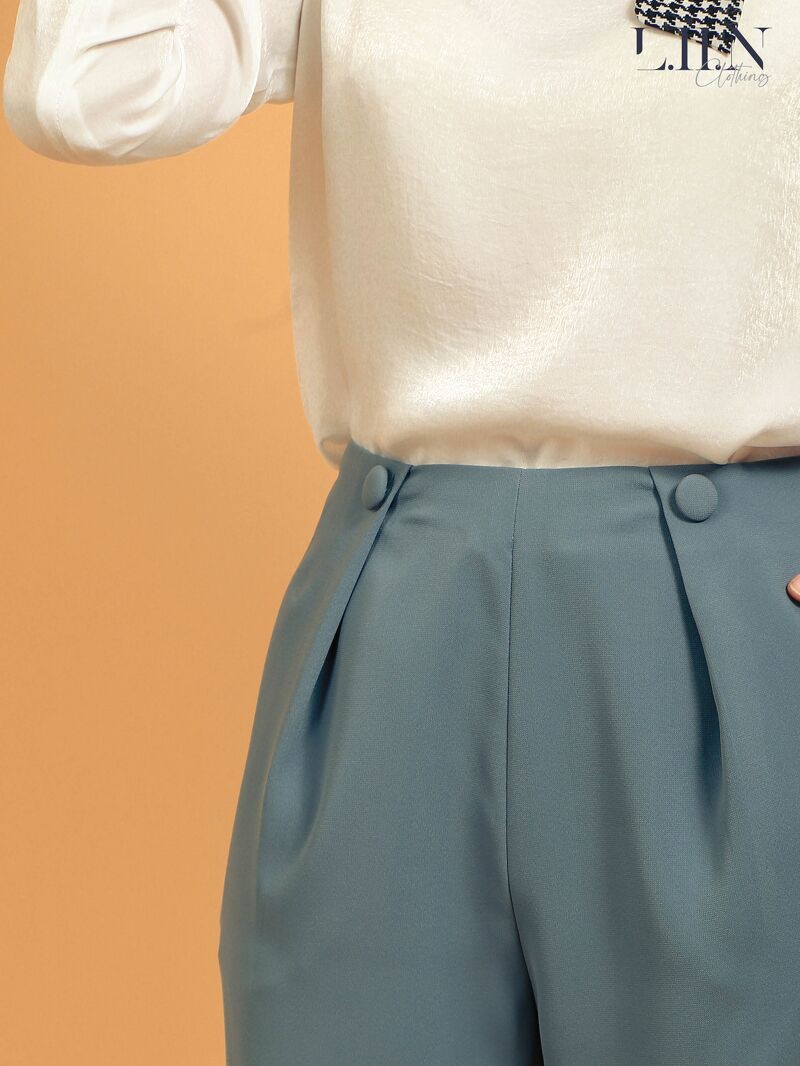 Quần baggy nữ Linbi màu xanh phối cúc bọc, thanh lịch, sang trọng Liin clothing Q3351 | BigBuy360 - bigbuy360.vn