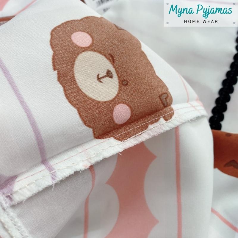 Bộ bizama mặc nhà cổ phối ren tay ngắn quần dài - MYNA PYJAMAS