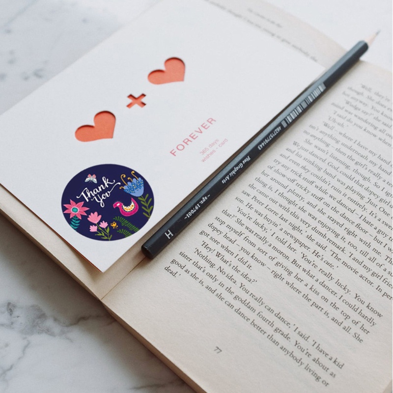 Cuộn 500 Nhãn Dán Tròn In Chữ Thank You Dùng Trang Trí Hộp Quà Tặng