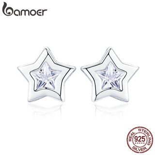 BAMOER Bông Tai bạc 925 Hình Ngôi Sao Đính Đá zircon sce437