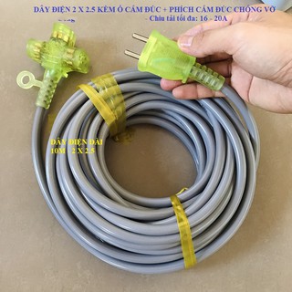 ổ cắm đúc nhựa dẻo có đèn báo sáng, phích cắm đúc chính hãng không vỡ kèm 10m dây 2 x 2.5 lõi đồng nguyên chất