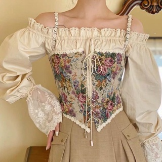 Áo croptop đan dây viền hoa vintage