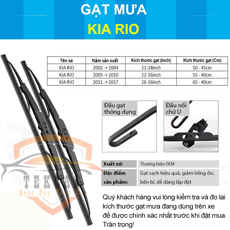 [1 CẶP ] Gạt mưa ô tô xe Kia Rio cần gạt kính khung xương sắt lưỡi silicon lưỡi gạt nước mưa oto xe hơi