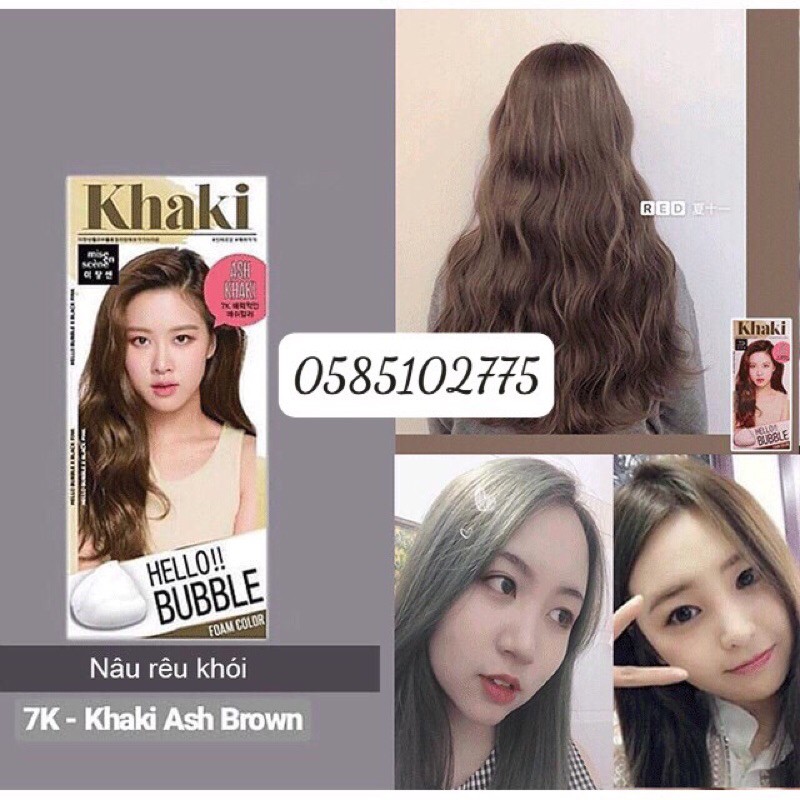 [SẴN_MÀU RÊU KHÓI 7K] Thuốc Nhuộm Tóc Blackpink Hello Bubble màu Ash Khaki 7K Hàn Quốc Chính Hãng