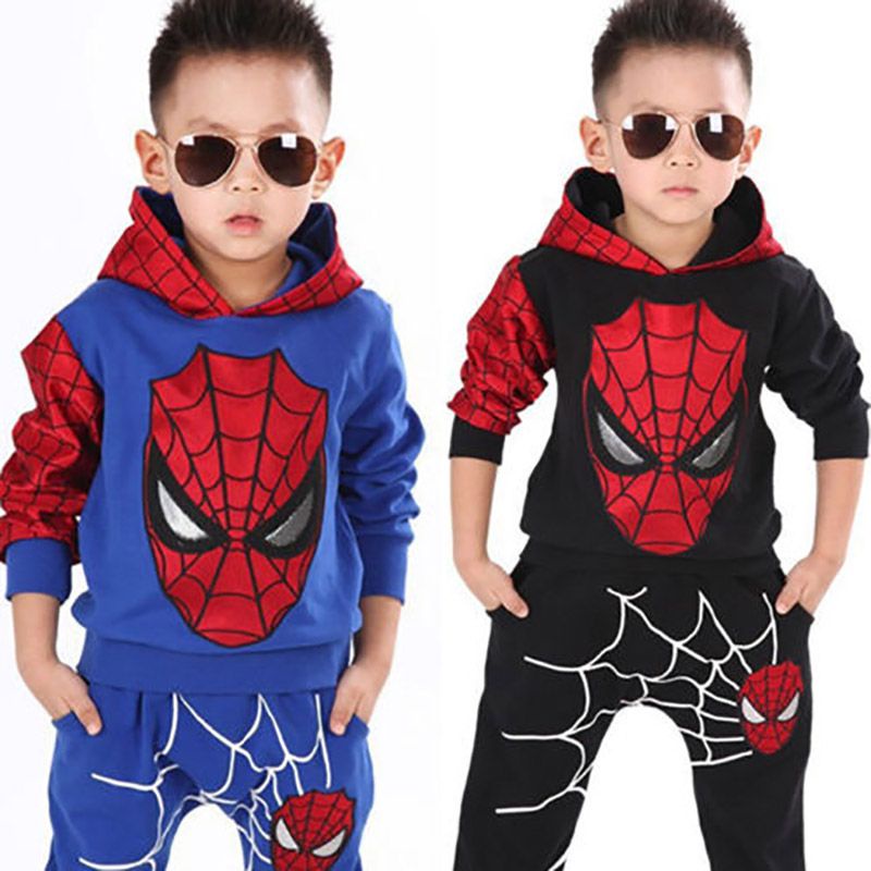 Bộ Trang Phục 2 Mảnh Áo Hoodie Tay Dài In Hình Người Nhện Phối Quần Dài Thời Trang Cho Bé Trai