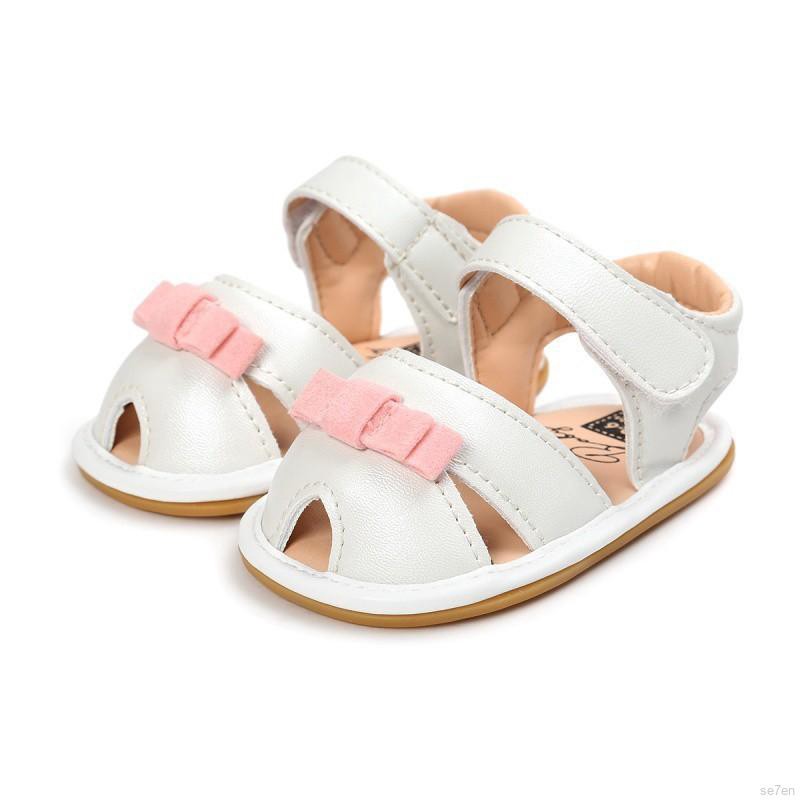 Giày sandal da PU đính nơ xinh xắn cho bé gái