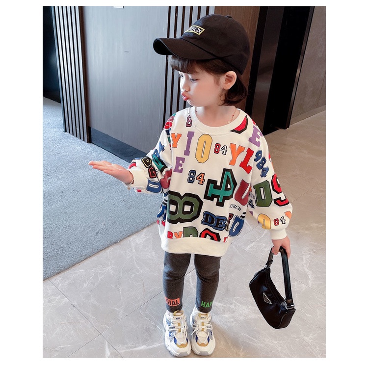 Áo Sweater Cổ Tròn Hoạ Tiết Chữ Cho Bé Gái 1-8 Tuổi