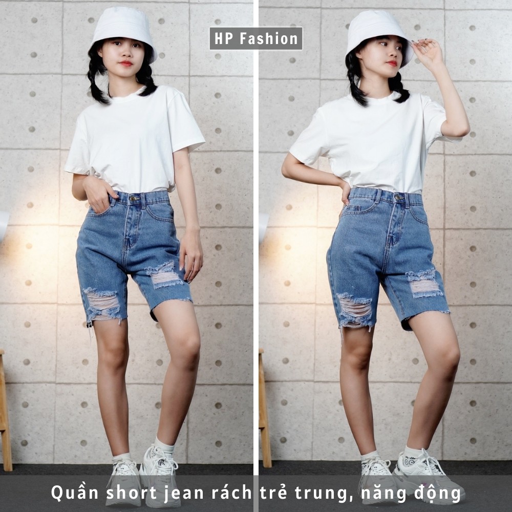 Quần jean ngố ❤️ Quần bò nữ cạp lưng cao thiết kế rách đùi cá tính, chất bò dày dặn trẻ trung - QJ19