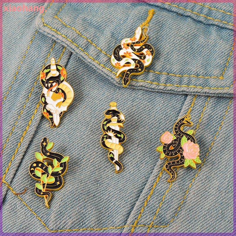 Ghim Cài Áo Hình Rắn/Hoa/Rắn Màu Đen/Trắng