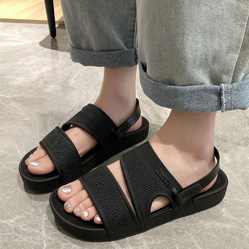 Xăng đan Nhựa Đế Bằng Chống Thấm Nước Thời Trang Cho Nữ