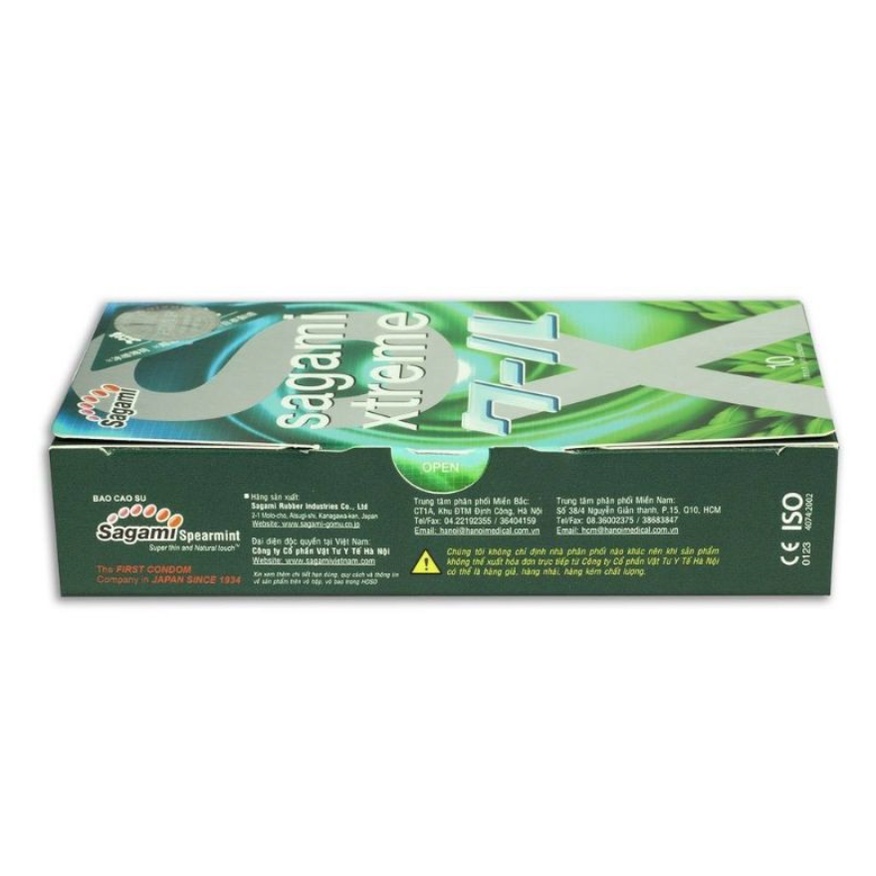 Bao cao su Sagami Spearmint bạc hà siêu mỏng, bcs kéo dài thời gian siêu đỉnh Nhật Bản - Hộp 10 bao - M.A Shop