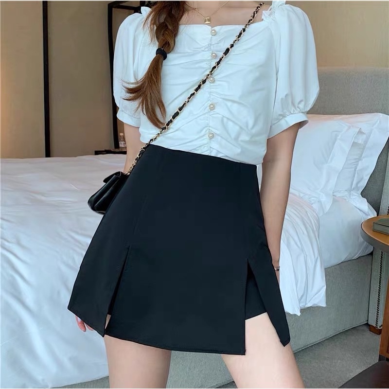 Chân Váy Giả Quần SHORT GIẢ VÁY NỮ 🦋 VÁY NGẮN CỘC XẺ TÀ ĐEN 🦋 | BigBuy360 - bigbuy360.vn