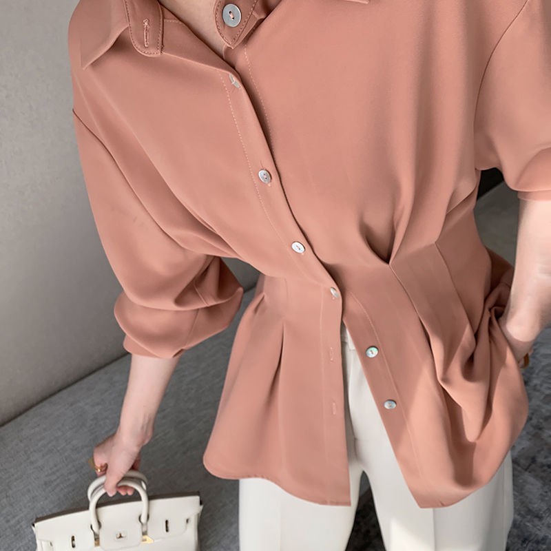 Áo Sơ Mi Voan Tay Dài Chiết Eo Thời Trang Mùa Xuân Hàng Mới 2021 | BigBuy360 - bigbuy360.vn