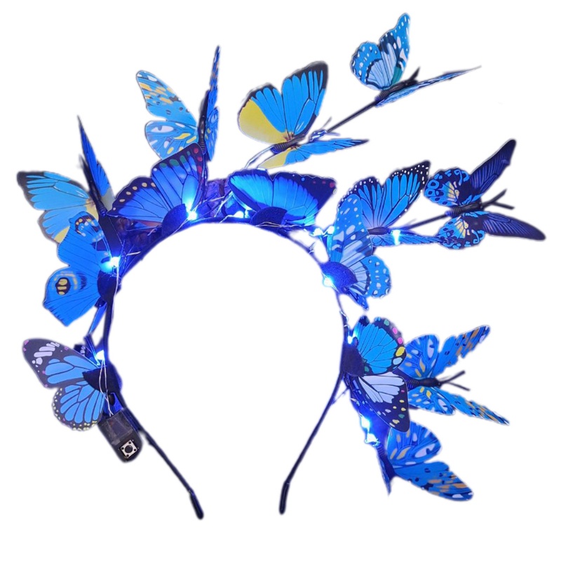 Băng Đô Cài Tóc Hình Sừng Hươu Đính Hoa Và Bướm Có Đèn LED