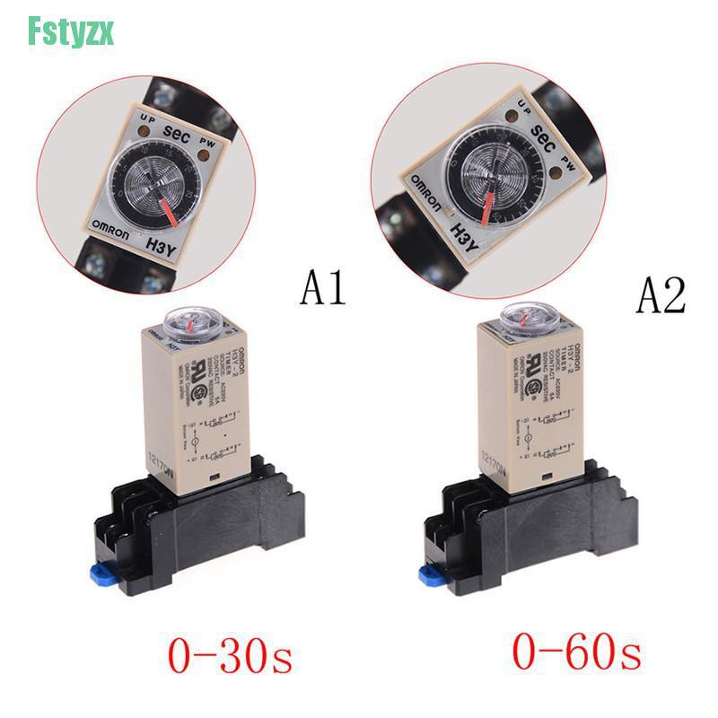 fstyzx 220V H3Y-2 Power On Time Relay Delay Timer 0-30s/60s DPDT & Base Socket