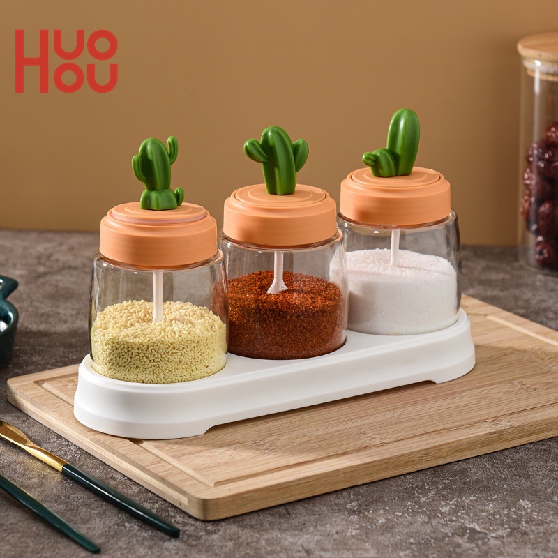 Bộ Lọ Thủy Tinh Đựng Gia Vị Hình Cây Xương Rồng Dành Cho Nhà Bếp