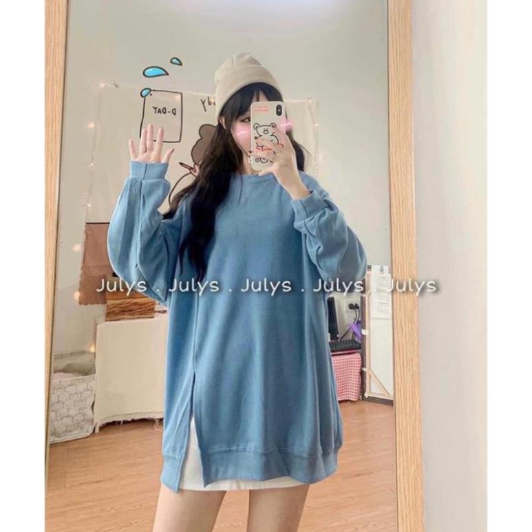 Áo Thun Dài Tay Xẻ Tà SWT Nữ  - Nỉ da cá sweater phông trơn tay bo màu Đen | Trắng | Tím | Xám Ulzzang