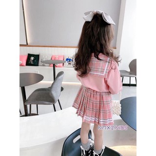 Set áo cổ thủy thủ +cv kẻ cho bé gái