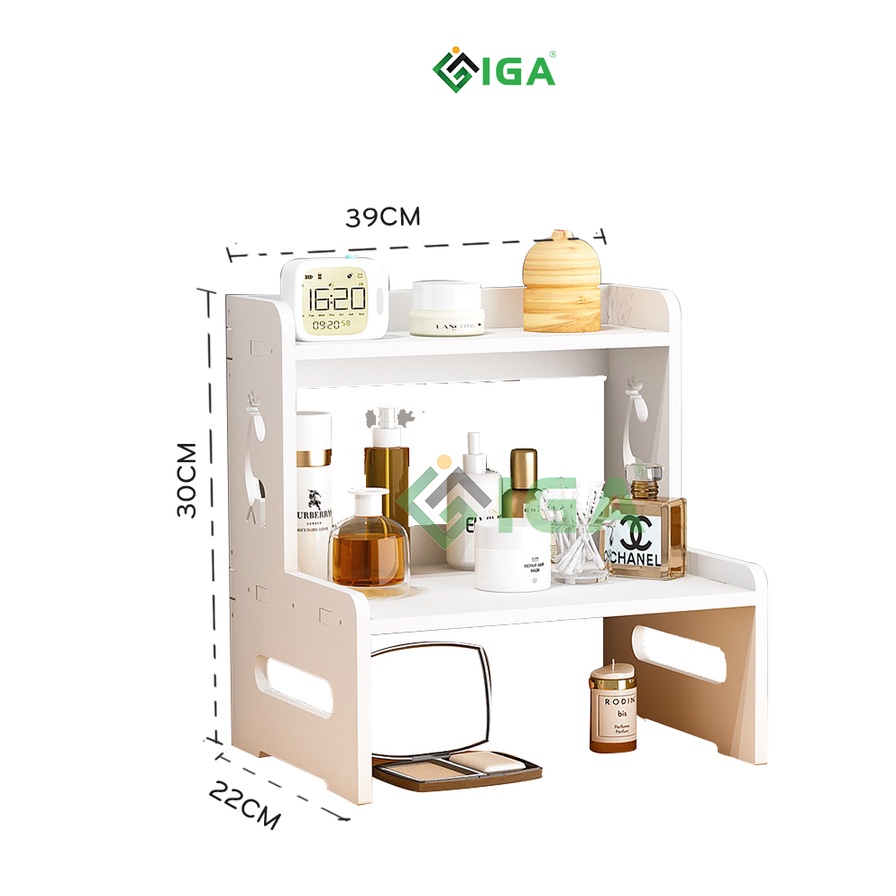 Kệ mỹ phẩm để bàn trang điểm 2 tầng màu trắng chống nước - ig408