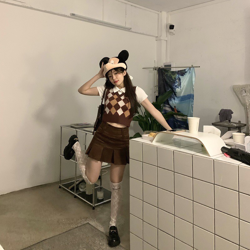 Bộ Áo Dệt Kim + Chân Váy Xếp Li Xinh Xắn Dành Cho Nữ | BigBuy360 - bigbuy360.vn