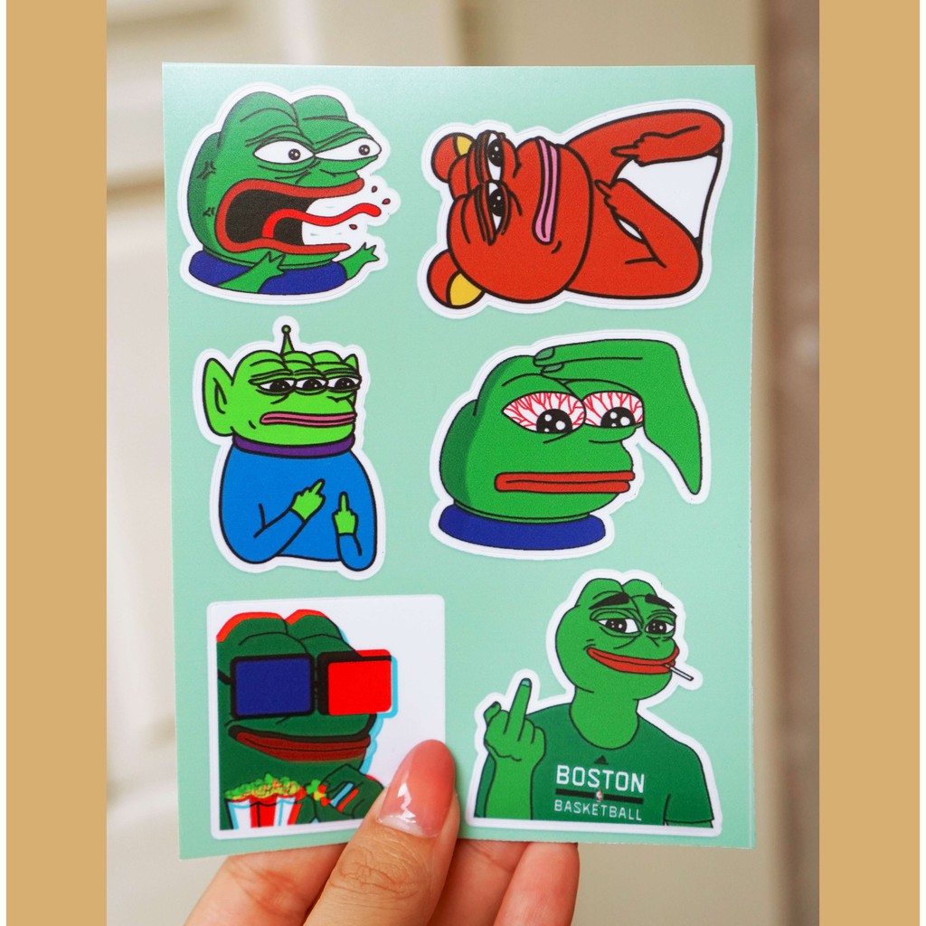 Set Sticker Ếch Xanh Pepe | Sticker Dán Nón Bảo Hiểm, Sticker Dán Điện Thoại, Dán Vali, Sticker Dán Đàn