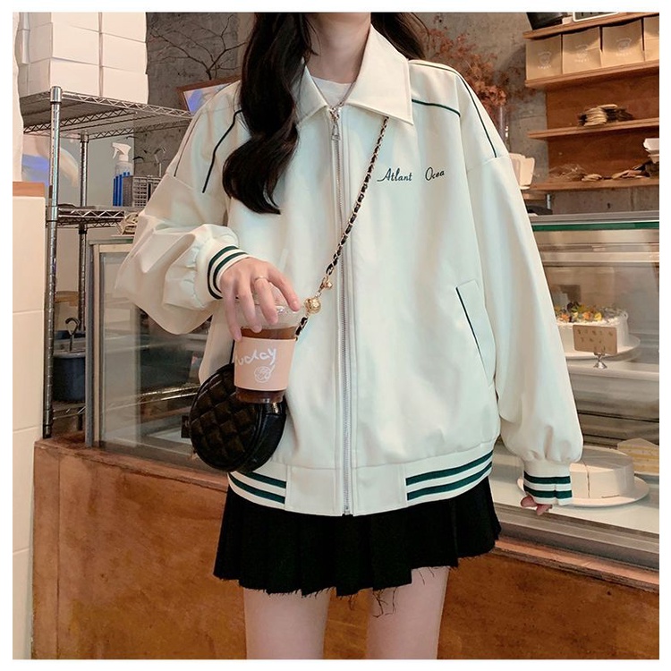 Áo khoác bóng chày COZOKC tay dài dáng rộng kiểu cổ điển Hàn Quốc dễ phối đồ