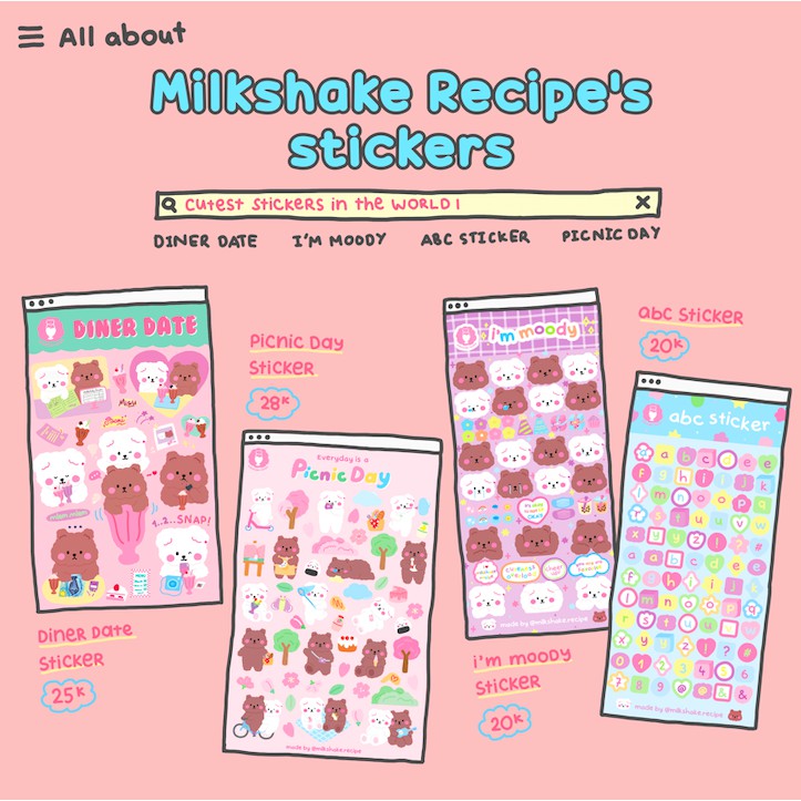 Sticker Milkeshake Recipe - Sticker trang trí hình đa dạng theo chủ đề