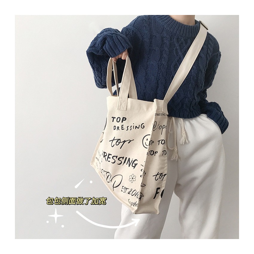 Túi tote túi vải canvas đeo chéo chữ form lớn