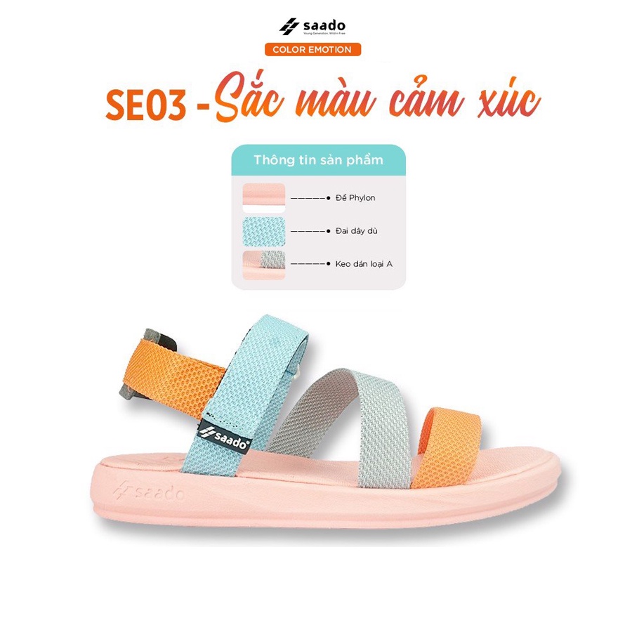 Sandal Saado nữ chính hãng quai chéo SE03 xanh hồng phối màu, Dép quai hậu đế bằng thương hiệu Mỹ siêu nhẹ bền