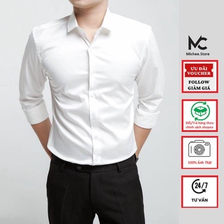 Áo sơ mi nam dài tay nam cao cấp, áo sơ mi trắng vải lụa nến không nhăn thời trang cao cấp MC03