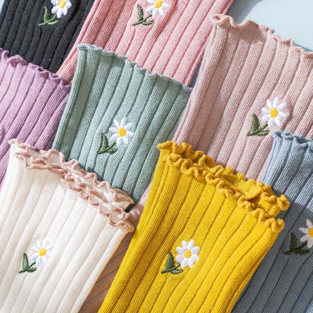 Vớ Cotton Màu Trơn Thoáng Khí Thoải Mái Họa Tiết Hoa Phong Cách Hàn Quốc Cổ Điển Cho Nữ