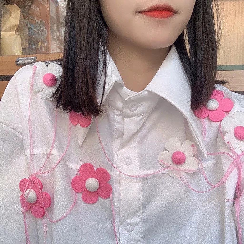 Áo Sơ Mi Trắng Dáng Rộng In Hoa Kiểu Đường Phố Thời Trang Cao Cấp Cho Nữ