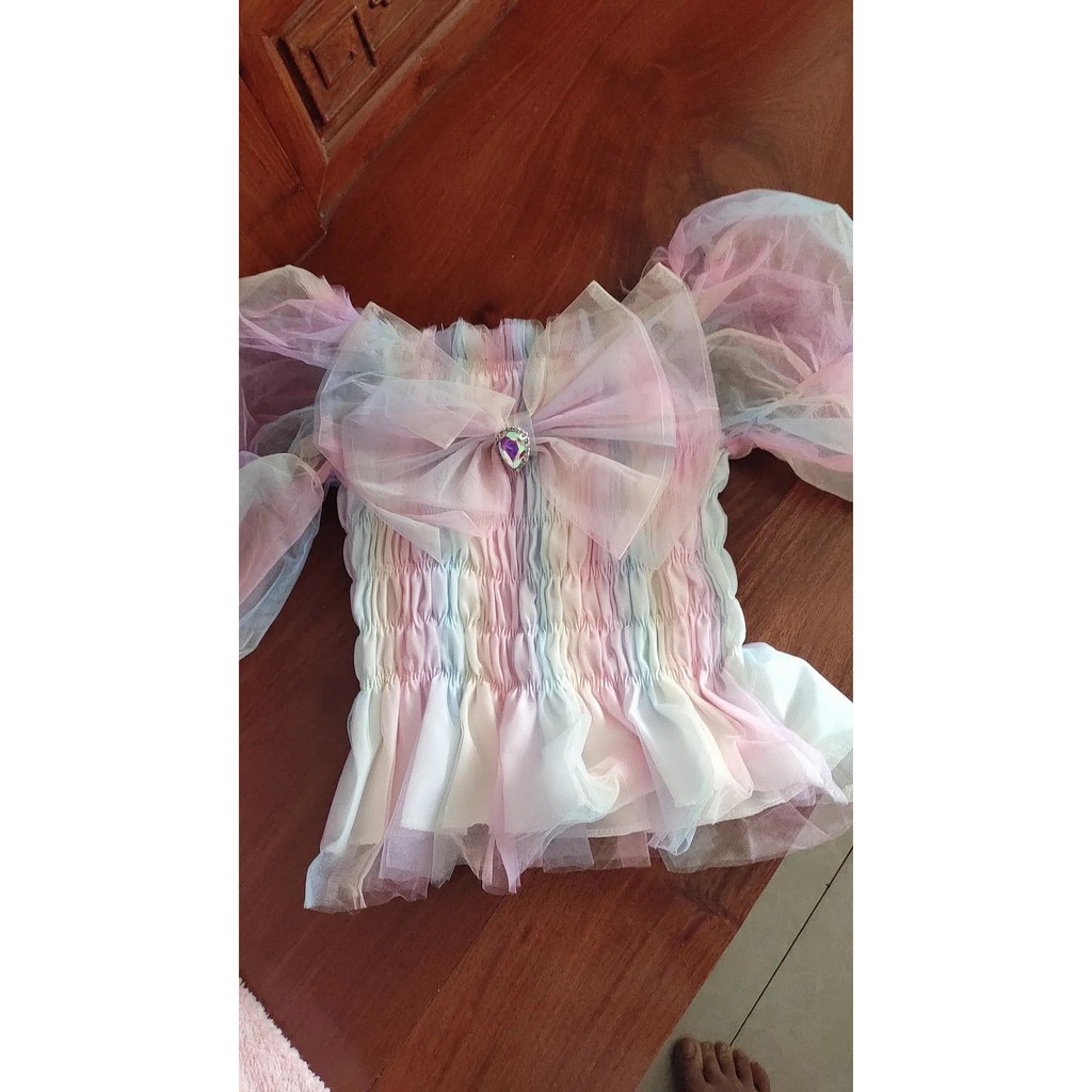 ORDER♥️Áo Voan Cầu Vồng Đính Nơ(ảnh thật)Fzsize Dưới 57kg